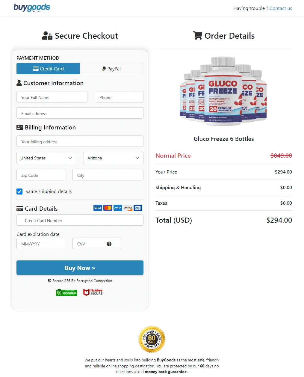 GlucoFreeze order form